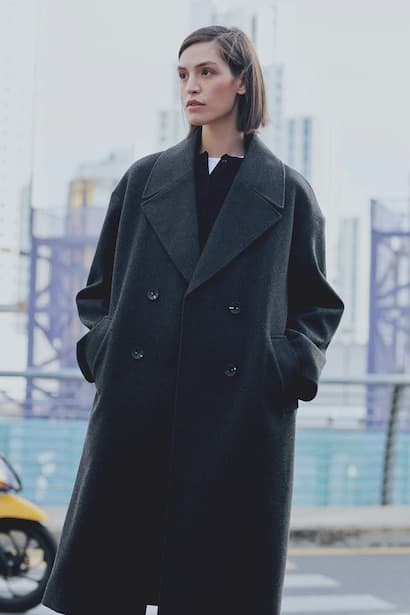 Oversize Fit Jacket Collar Button Closure Long Cachet Jacket