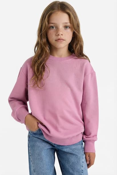 Girl Relax Fit Crew Neck Basic Sweatshirt