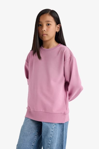 Girl Relax Fit Crew Neck Basic Sweatshirt (3)