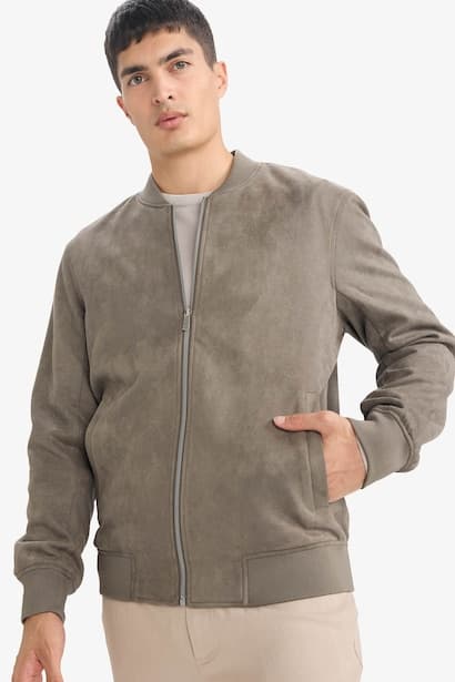 Slim Fit Faux Suede Bomber Jacket