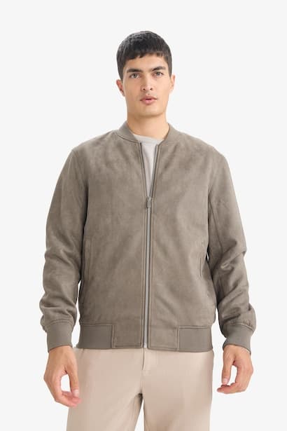 Slim Fit Faux Suede Bomber Jacket (3)