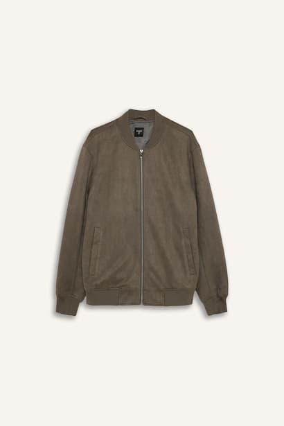 Slim Fit Faux Suede Bomber Jacket (4)