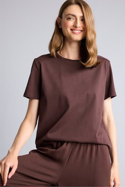 Regular Fit Brown Basic 100% Cotton Crew Neck Short Sleeve T-Shirt