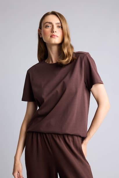 Regular Fit Brown Basic 100% Cotton Crew Neck Short Sleeve T-Shirt (٣)