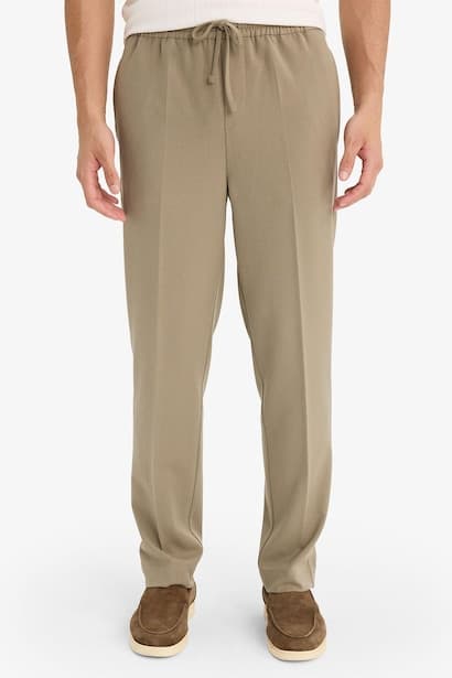 Relax Fit Elastic Waist Pockets Stretchy Trousers (4)