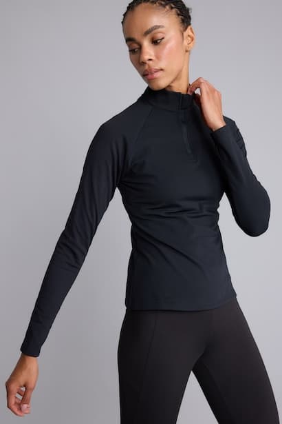 Standard Fit Zippered High Neck Long Sleeve Sports T Shirt