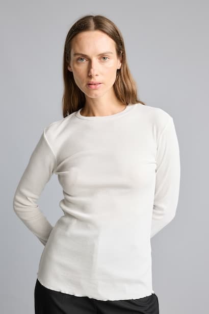 Ribbed Semi-High Neck Long Sleeve T-Shirt