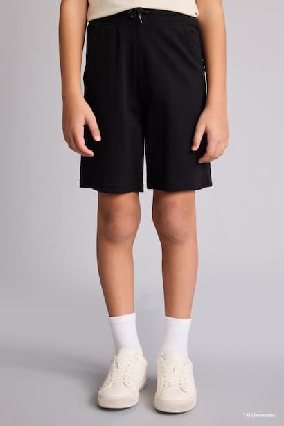 Boy 100% Cotton Elastic Waist Basic Shorts (٢)