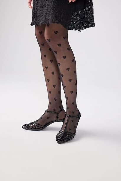 Woman 15 Den Heart Patterned Pantyhose