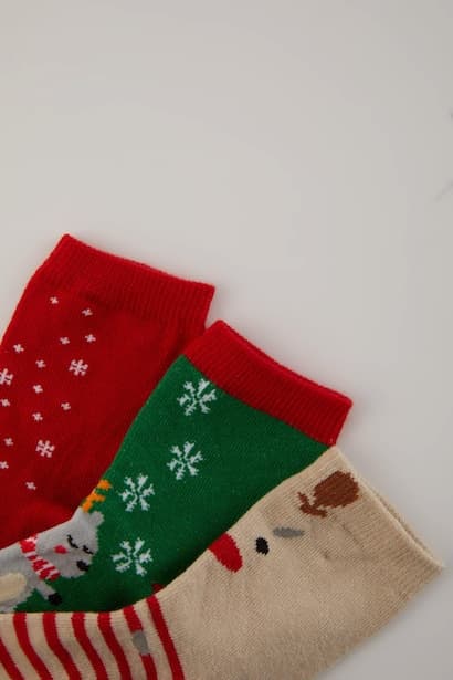 Baby Boy Christmas Themed 3 Piece Cotton Long Socks (٣)