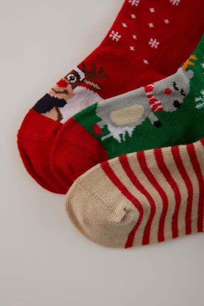 Baby Boy Christmas Themed 3 Piece Cotton Long Socks (٤)