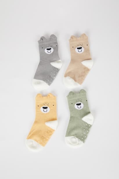 Baby Boy Anti-Slip Sole 4 Piece Cotton Long Socks