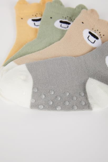 Baby Boy Anti-Slip Sole 4 Piece Cotton Long Socks (٣)