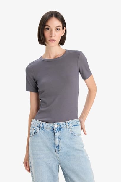 Slim Fit Basic Ribbed Camisole Short Sleeve T-Shirt (3)