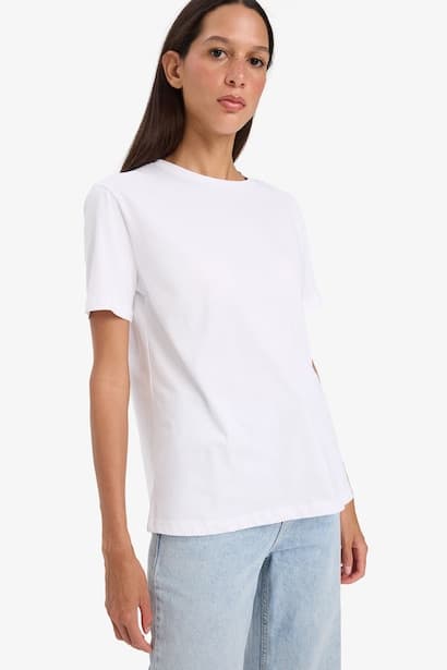 Regular Fit Crew Neck Basic Cotton Short Sleeve T-Shirt (٣)