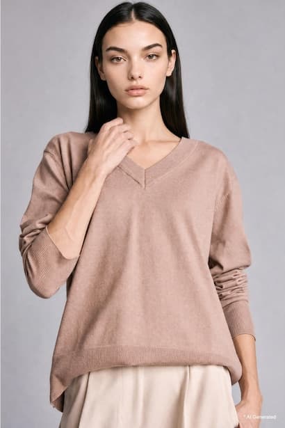 Relax Fit V-Neck Beige Pullover