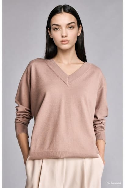 Relax Fit V-Neck Beige Pullover (3)