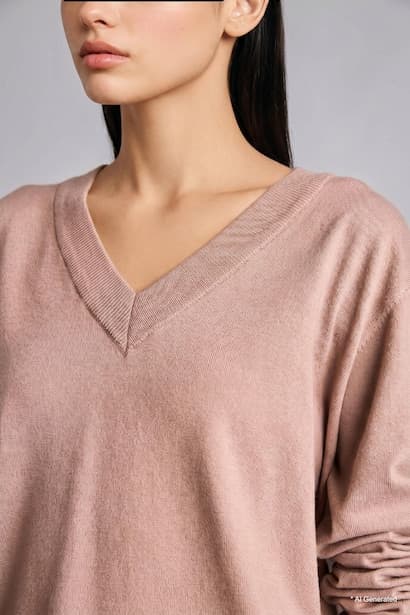 Relax Fit V-Neck Beige Pullover (4)