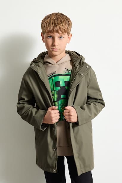 Boy Windproof and Waterproof Hooded Plush-Lined Jacket Coat (٣)