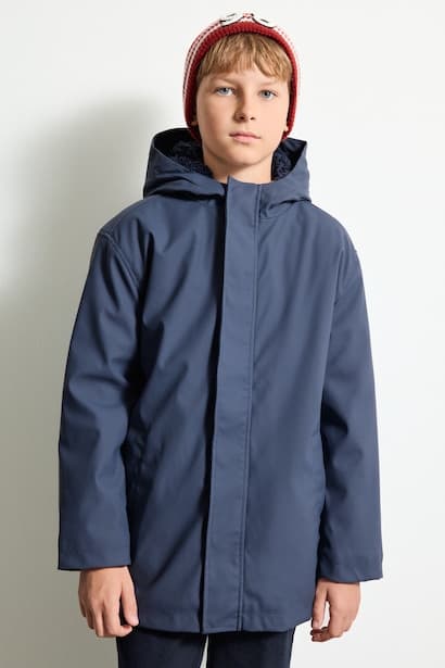 Boy Windproof and Waterproof Hooded Plush-Lined Jacket Coat