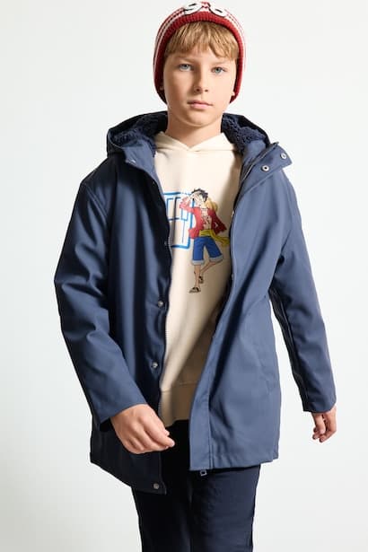 Boy Windproof and Waterproof Hooded Plush-Lined Jacket Coat (٣)