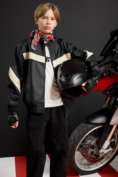 Boy College Collar Waterproof Bomber Jacket Coat