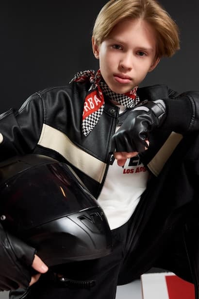 Boy College Collar Waterproof Bomber Jacket Coat (٣)