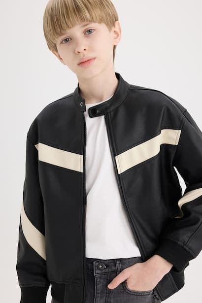 Boy College Collar Waterproof Bomber Jacket Coat (٤)