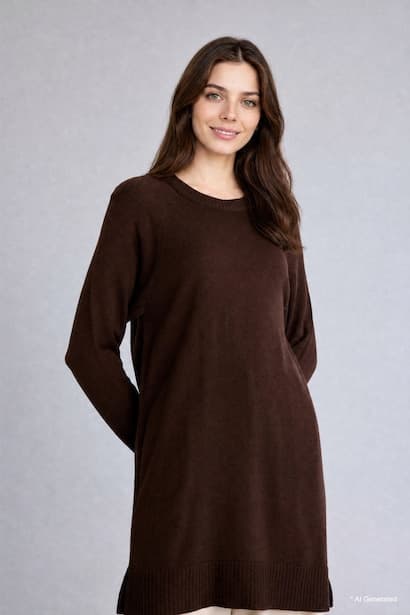 Regular Fit Crew Neck Brown Knit Tunic (3)