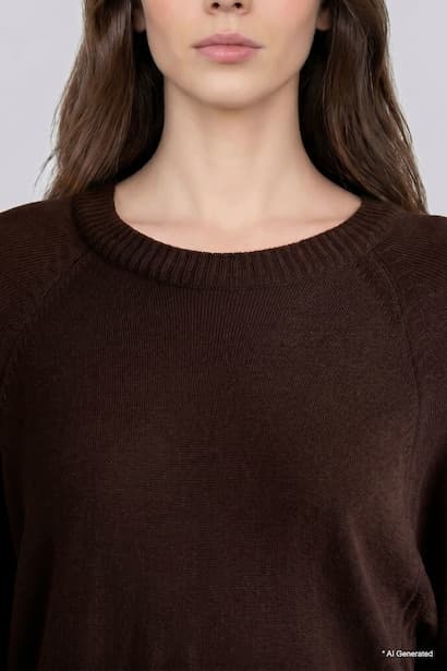 Regular Fit Crew Neck Brown Knit Tunic (4)