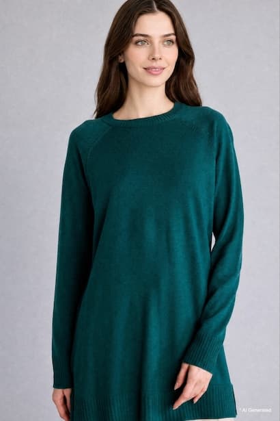 Regular Fit Crew Neck Knit Tunic Modest