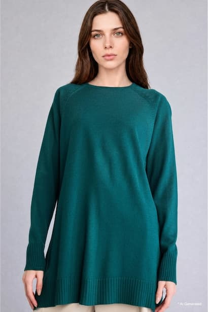 Regular Fit Crew Neck Knit Tunic Modest (٣)