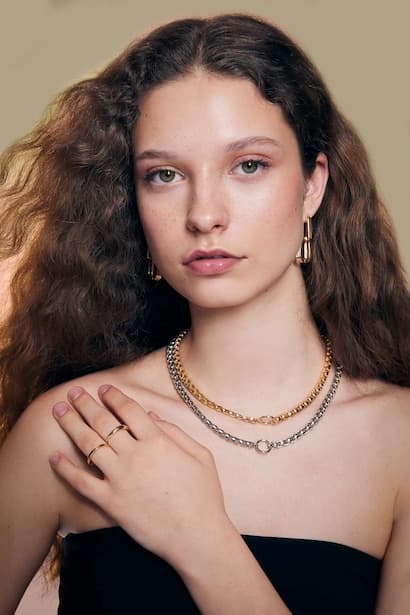 Woman Thick Chain Ring Detailed Silver Necklace Jewellery