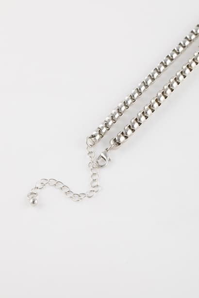 Woman Thick Chain Ring Detailed Silver Necklace Jewellery (4)
