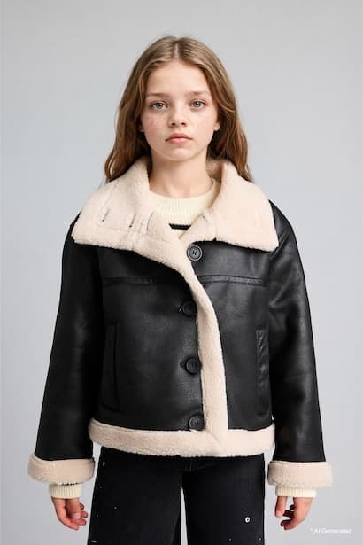Girl Plush Lined Waterproof Jacket Coat (٣)
