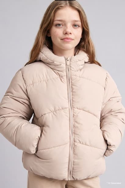 Girl Water-Repellent Hooded Zip-Up Puffer Jacket