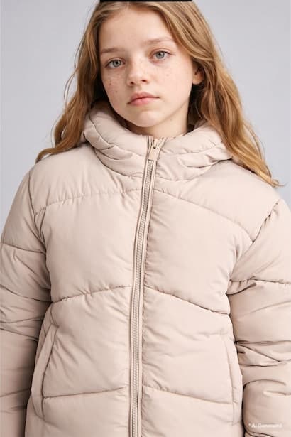 Girl Water-Repellent Hooded Zip-Up Puffer Jacket Coat (٣)