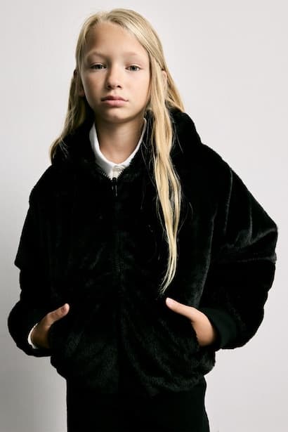 Reversible Hooded Quilted with Pockets Black Faux Fur Jacket