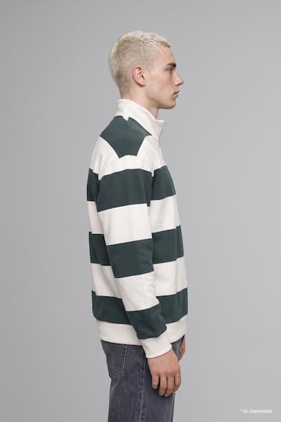 Boxy Fit Mock Neck Half-Zip Striped Sweatshirt (٤)