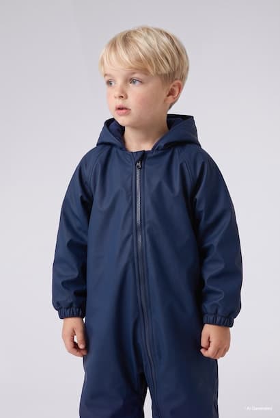 Baby Boy Waterproof Hooded Zip-Up Coverall Coat (٣)