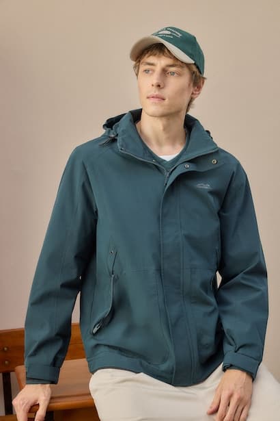 Hooded Raincoat with Zip Closure and Snap Buttons