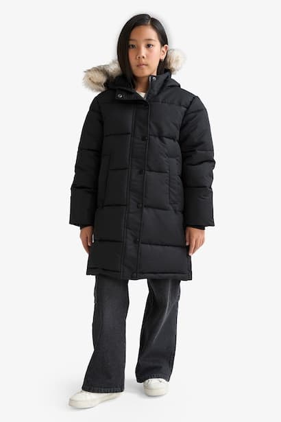 Girl Hooded Zippered Puffer Jacket Coat