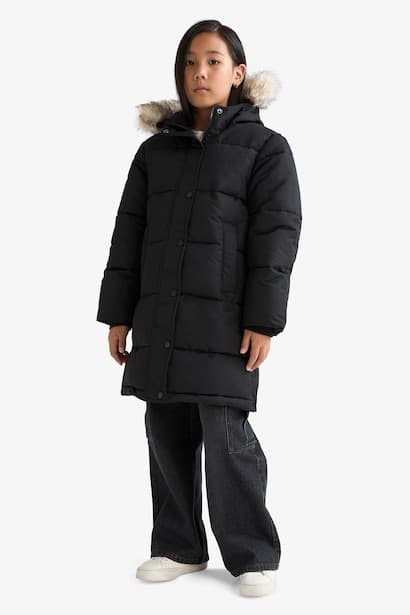 Girl Hooded Zippered Puffer Jacket Coat (٣)