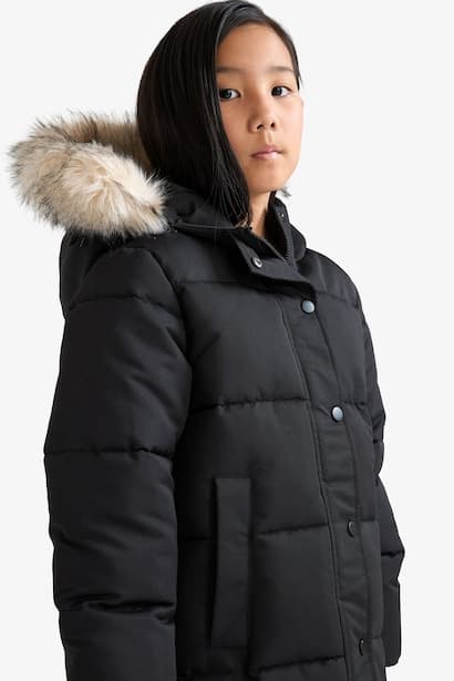 Girl Hooded Zippered Puffer Jacket Coat (٤)