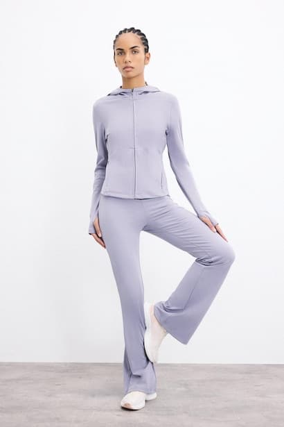Flared Fit High Waisted Airtech Stretch Fabric Sports Trousers (3)