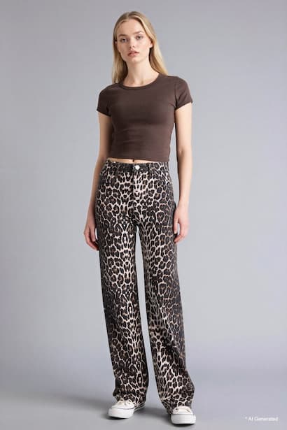 Straight Fit tall hem Animal Print Gabardine Trousers