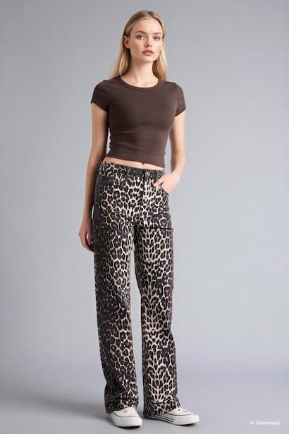 Straight Fit tall hem Animal Print Gabardine Trousers (3)