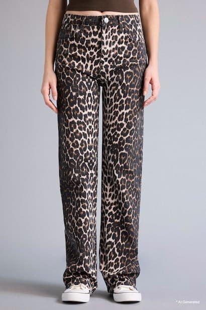 Straight Fit tall hem Animal Print Gabardine Trousers (4)