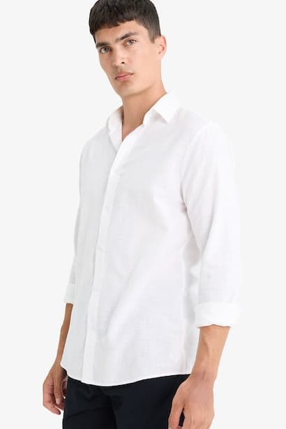 Modern Fit Polo Collar Cotton Long Sleeve Shirt