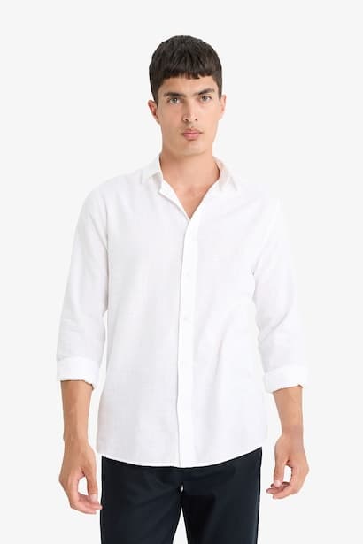 Modern Fit Polo Collar Cotton Long Sleeve Shirt (٣)